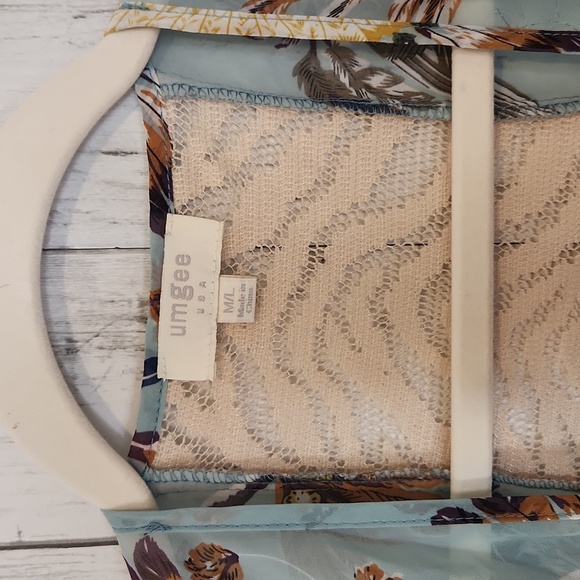 Umgee Boho Feather Print Kimono Cardigan M/L Lightweight Open Front Layer - Picture 3 of 6